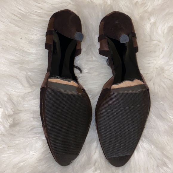 Stuart Weitzman Brown Suede Satin Mary Jane Pumps Heels  Sz 9. - Picture 6 of 7